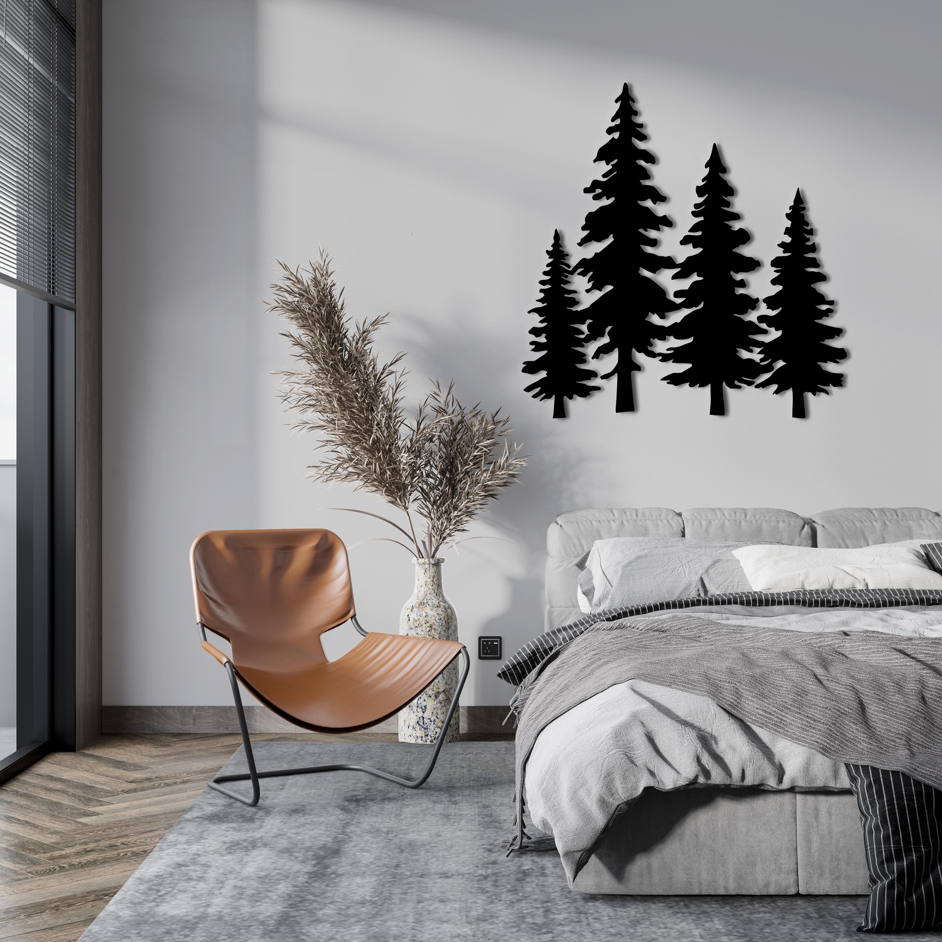 Black Metal Pine Tree Wall Art | Modern Rustic Cabin Decor | Forest ...
