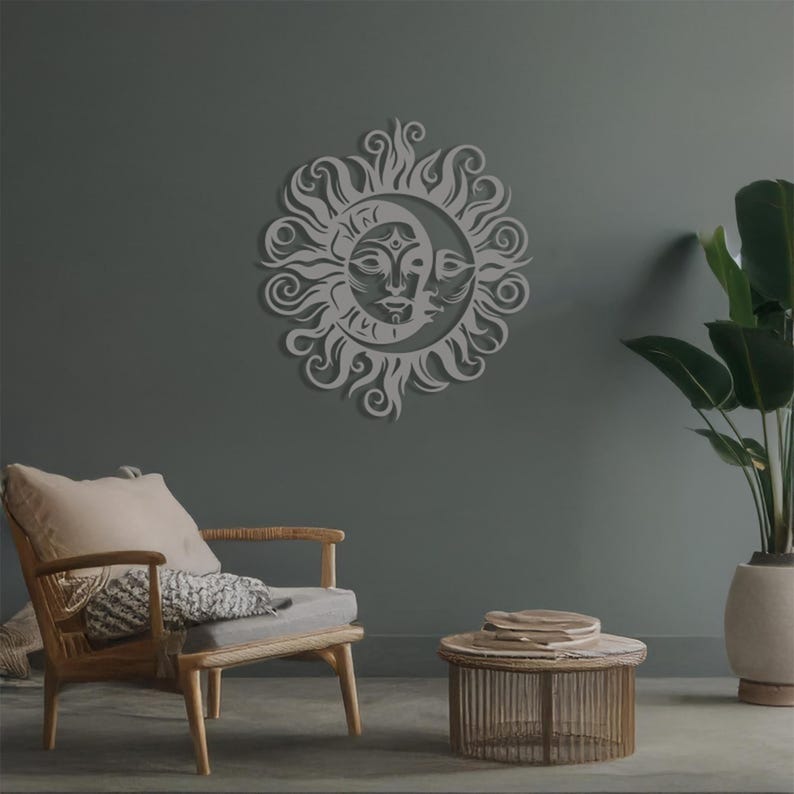Crescent Moon and Sun Metal Wall Art: Celestial Home Decor - Etsy