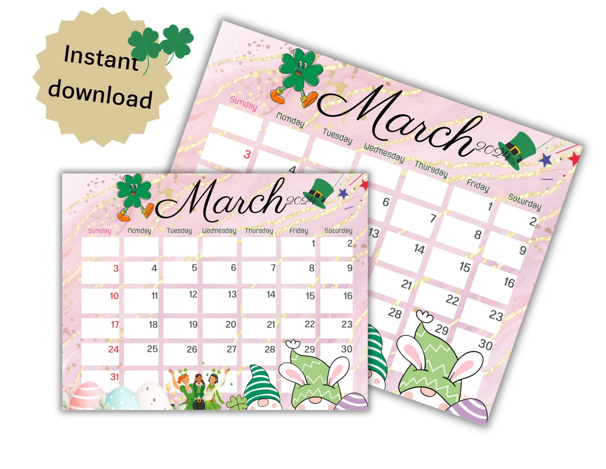 Printable March 2024 Calendar, Digital Download, Monthly Planner, 8
