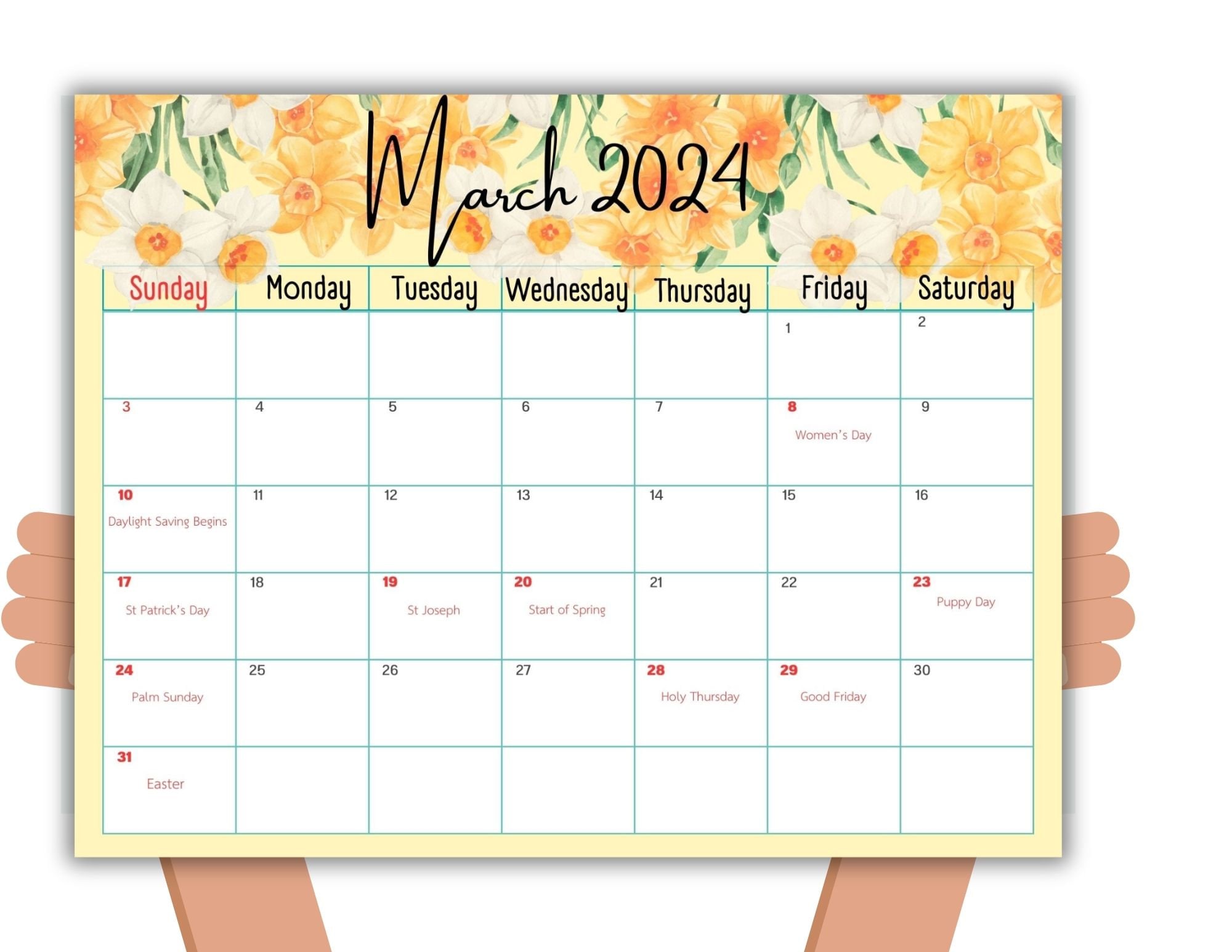 Printable March 2024 Calendar With Holidays and Important Dates