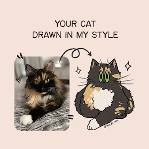 Cat Portrait, Custom Cat Portrait, Cat Lover Gift | Hand Drawn Cartoon Illustration | Ready for Print | Cat Custom Cartoon Portrait