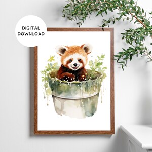 Red Panda Wall Art Printable Nursery Wall Art Watercolor Red Panda in Tub Bathroom Poster Wall Decor Kids Room Panda Printable Art Digital