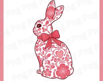 Floral Bunny PNG, Coquette Aesthetic Bunny with Bow Png, Spring Sublimation Design, Vintage Easter Rabbit Clipart, Easter Day Png,