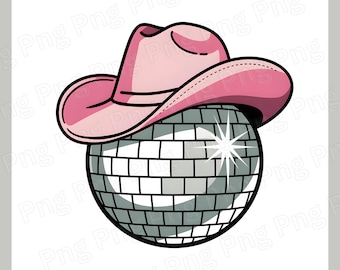 Disco Ball Cowgirl Hat Png Disco Cowgirl Png Aesthetic Clipart Retro Rodeo Bachelorette Party Design Pink Hat Png Cowgirl Sublimation Design