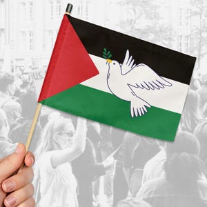 Palestine Flag DOUBLE SIDED Hand Flag with Peace Dove Free Palestine Palestinian Support Stand With Palestine Stand for Peace and Justice