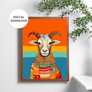 Colorful Goat Wall Art Printable Wall Art Farm Animal Decor Kids Nursery Room Decor Goat Poster Goat Painting Art Print Digital Download