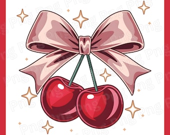 Laço de Cereja Estética Png Cerejas Png Frutas Png Retro Cereja Retro Arte Png Laço Sublimação Laço Coquete Png Vintage Estética Sublimação