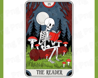 Reader Png Moonlight Skeleton Tarot Card Png Book Lover Png Bookish Png Reading Png Reading Books Png Spooky Forest Design Dark Academia Png