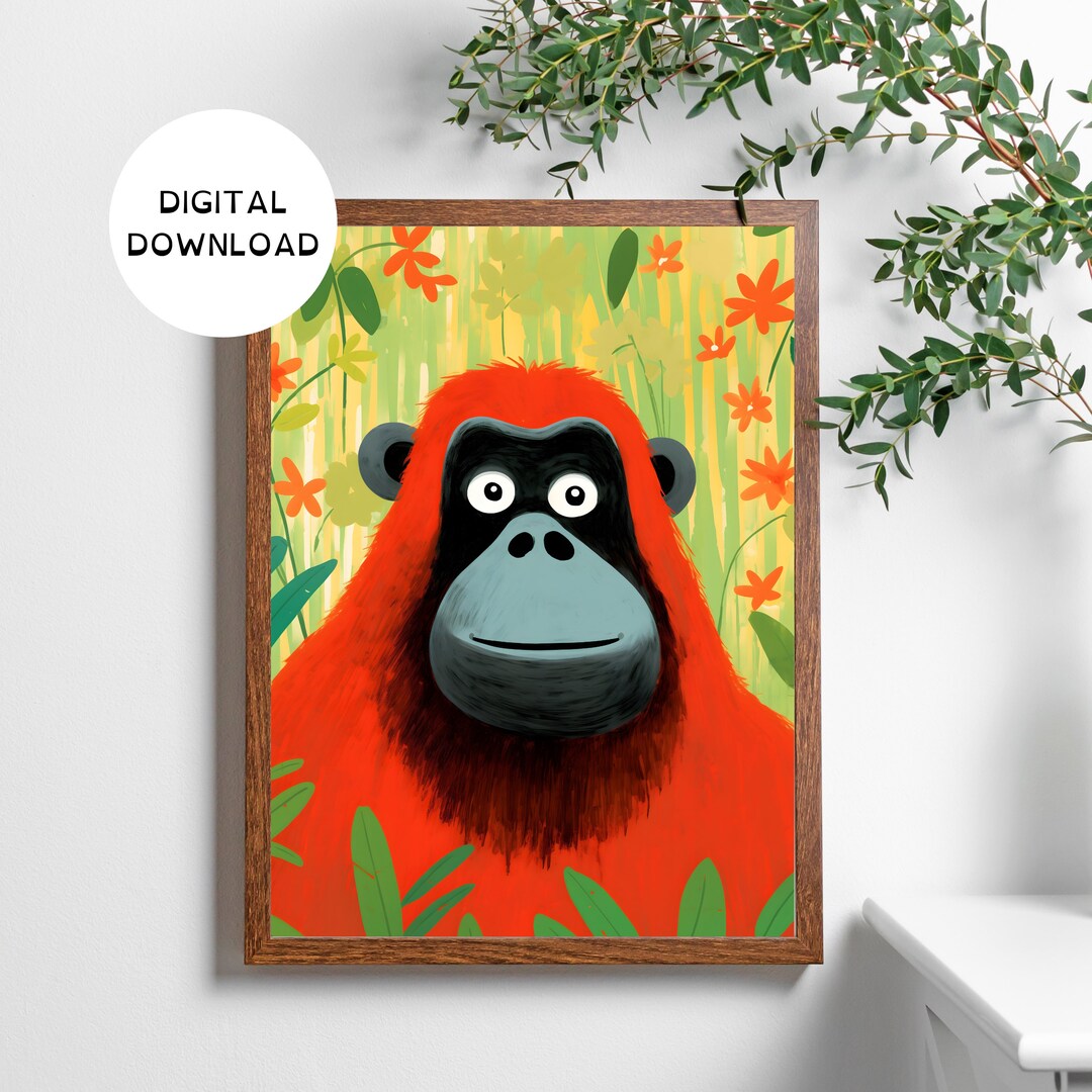 Red Orangutan Art Printable Animal Wall Art Home Nursery Decor Etsy