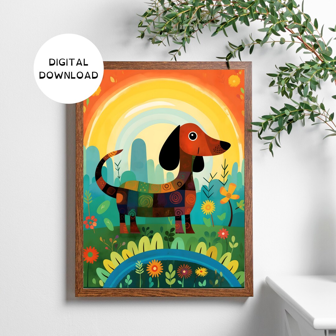Dachshund Wall Art Printable Dog Poster Colorful Dog Printable Art Dog