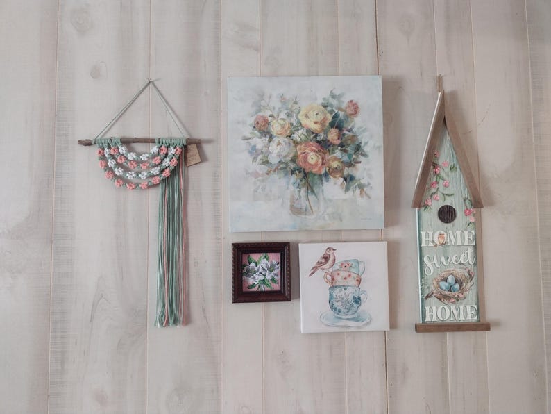 Pink and White Flower Macrame Wall Hanging on Locally Sourced Hand