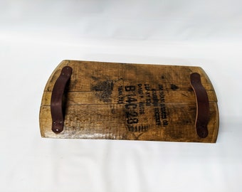 Bourbon Barrel Tray with Leather Handles - Engraved