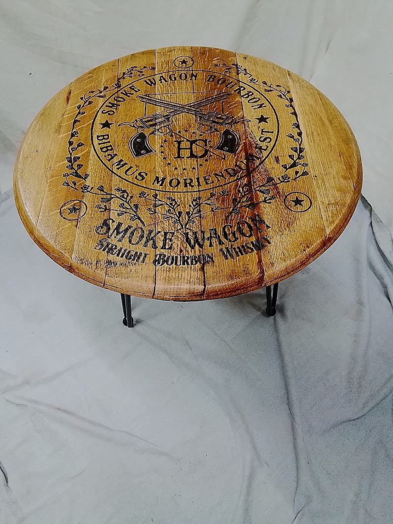 Bourbon Barrel Hairpin End Table - Thumbnail 3