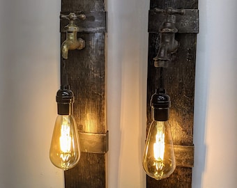 Bourbon Barrel Stave Faucet Wall Light, Rustic Decor