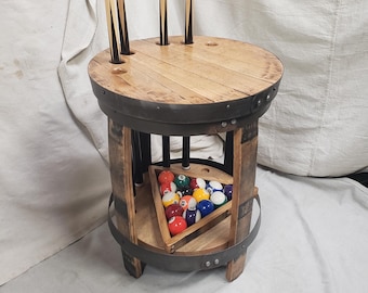 Bourbon Barrel Pool Cue Rack, Rustic Billiard Table
