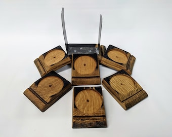 Bourbon Barrel Stave Coaster Set & Stand