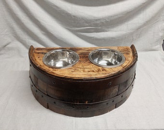 Bourbon Barrel Dog Food & Water Bowl / Feeder