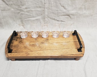 Personalized Whiskey Flight Board / Bourbon Barrel Glass Serving Tray