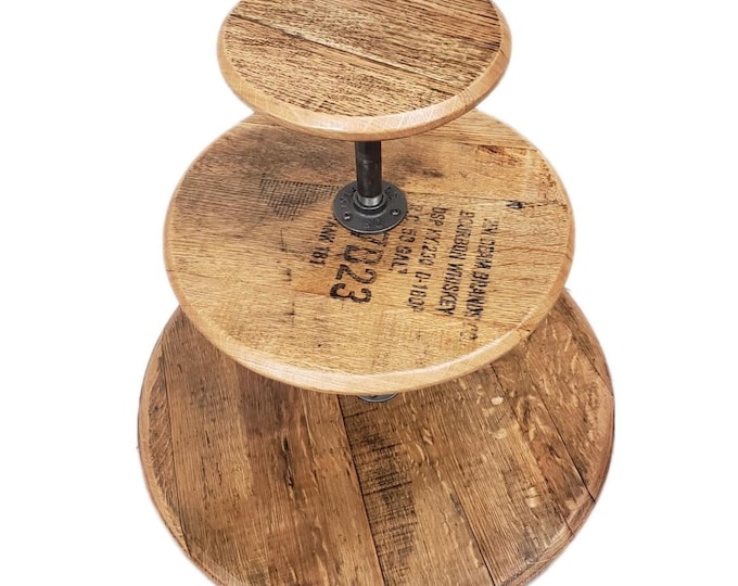 Featured listing image: 3 Tier Wedding Food Tray / Bourbon Barrel Charcuterie Display Stand