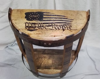 Half Round Bourbon Barrel side table - Engraved