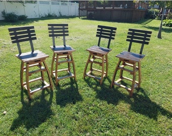 Bourbon Barrel Stave Swivel Bar Stool, Rustic Decor