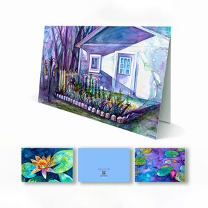 Tarjetas de felicitación de acuarela. Jardín colorido, tarjetas de notas, tarjetas de cumpleaños, tarjetas de acuarela, agradecimientos a granel, tarjetas plegadas y sobres.
