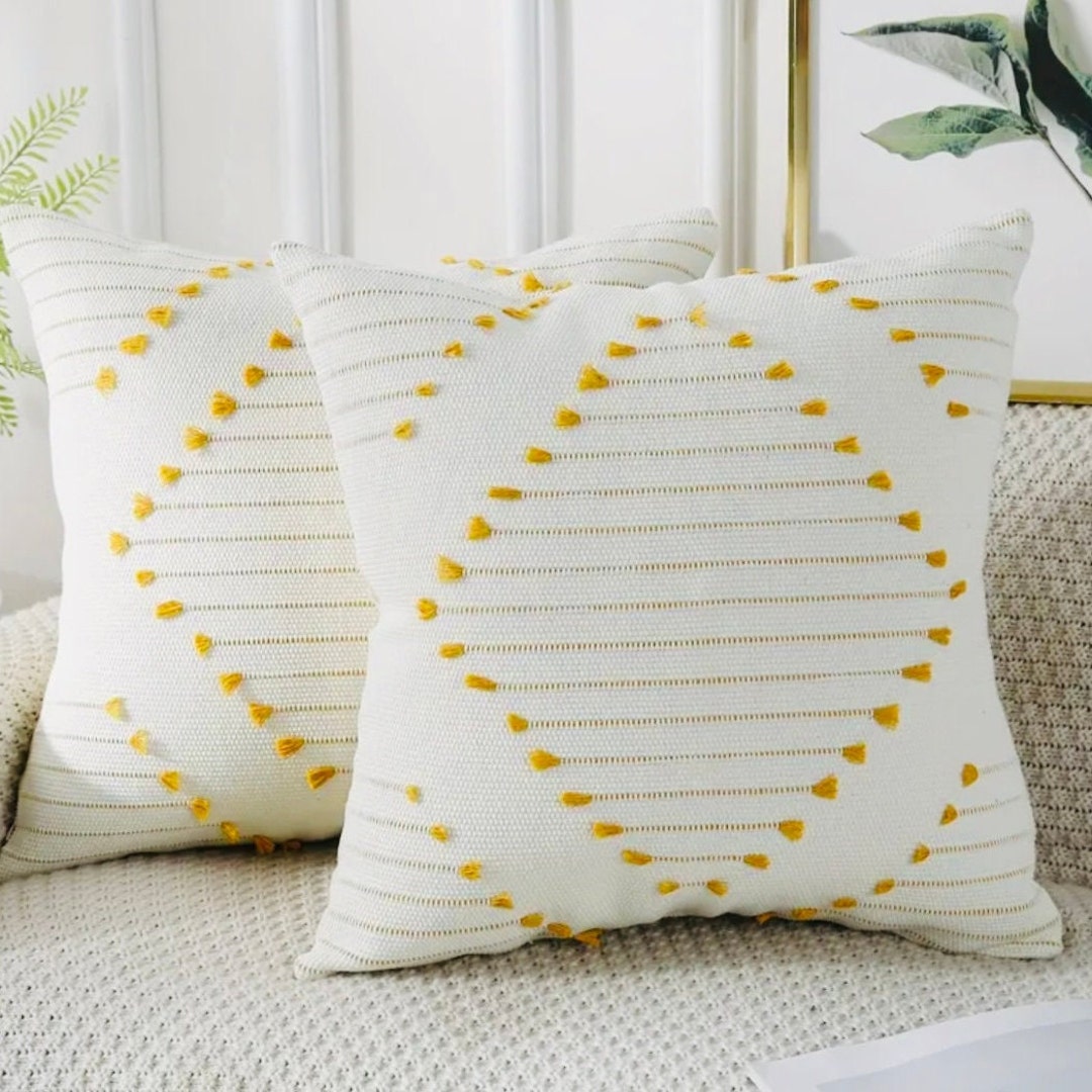 Boho Embroidered Throw Pillows Covers 18x18 12x20 Handmade Floral