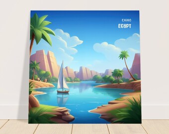 Cairo (Egypt) Metal Print | Wall Art | Travel Poster | Animated Style Digital Art | Aluminium