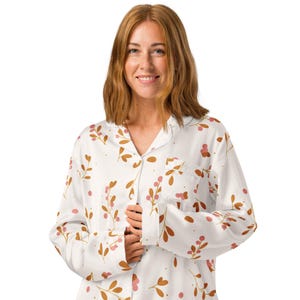 Floral Long Sleeve Pajama Top – Elegant Silky Nightwear Blouse
