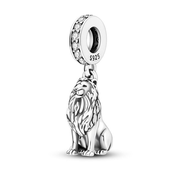 Ciondolo leone adatto per bracciale Pandora in argento sterling 925, ciondolo animale