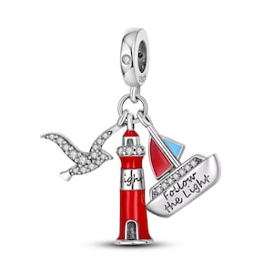 lighthouse charm  925 sterling silver fit for silver Bracelet  with boat and seabird