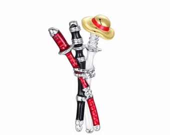 Three Sword Style Anime Charm with Straw Hat | Katana Pendant Fits Charm Bracelets