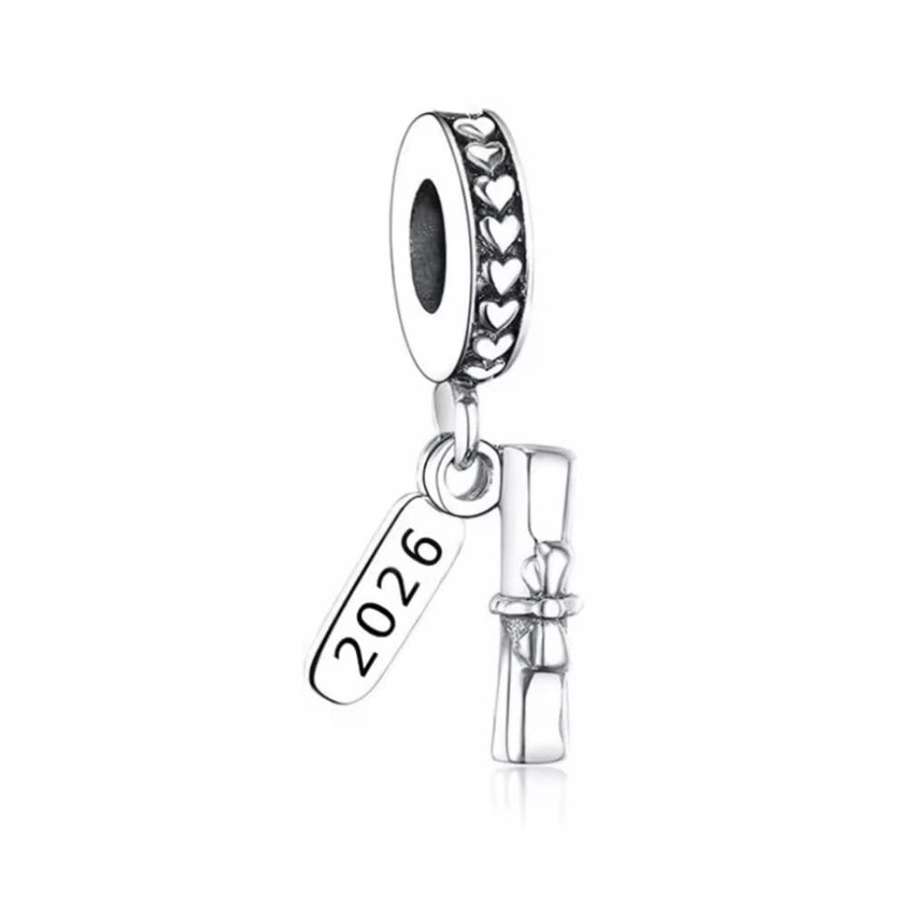 Ciondolo Laurea In Argento 925 Con Zirconi – Cappello E Fiore, Per Bracciale O Collana, Regalo Donna - 3