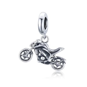 Dije de motocicleta de plata de ley 925 apto para pulsera europea.