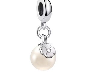 pearl charm  925 sterling silver fit for silver Bracelet decorated with white stone