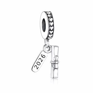 Graduation Charm 2026 for Bracelet, Sterling Silver Diploma & Year Pendant