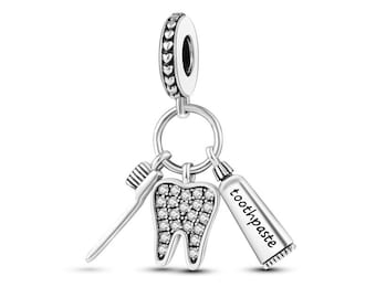 toothpaste charm fit for Pandora Bracelet 925 sterling silver, toothbrush charm