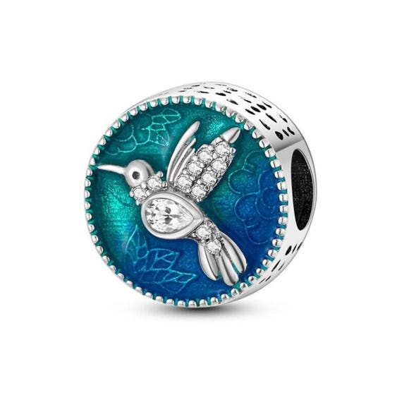 Ciondolo colibrì argento e smalto blu 5cm