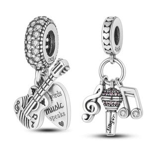 singer charm 925 sterling silver with guitar and microphone fit for silver Bracelet