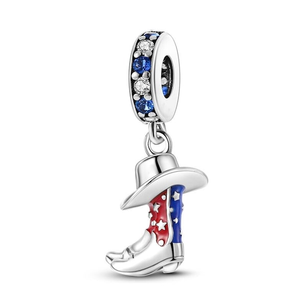 bottes de cowboy et breloque de chapeau adaptées au bracelet Pandora en argent sterling 925,