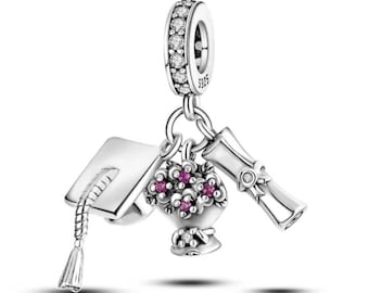 Graduation charm fit for Pandora Bracelet 925 sterling silver