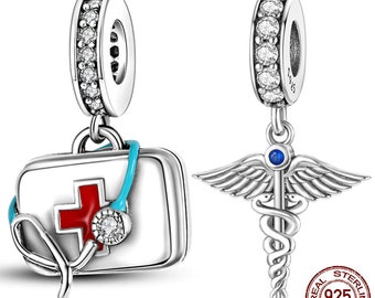 Ciondolo con ciondolo medico in argento 925 per braccialetto Pandora, ciondolo caduceo, ciondolo per armadietto dei medicinali