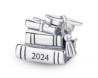 Amuleto de graduación 2024 apto para pulsera Pandora de plata de ley 925