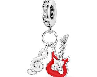 Charm Gitarre aus 925er Sterlingsilber passend für Armband und Kette