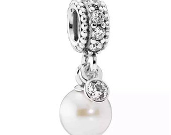 pearl charm fit for Pandora Bracelet 925 sterling silver decorated with white stone