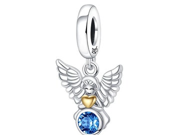 Charm de ángel de plata de ley 925 apto para pulsera y collar.