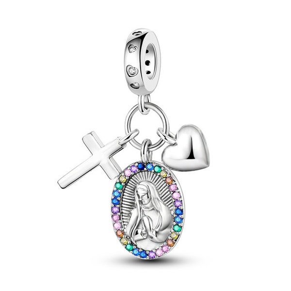 Virgin Maria charm fit for Pandora Bracelet 925 sterling silver, cross charm