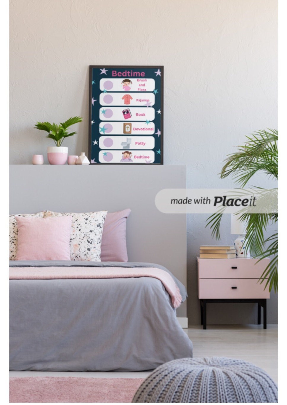 Pink Bedtime Chart - Etsy