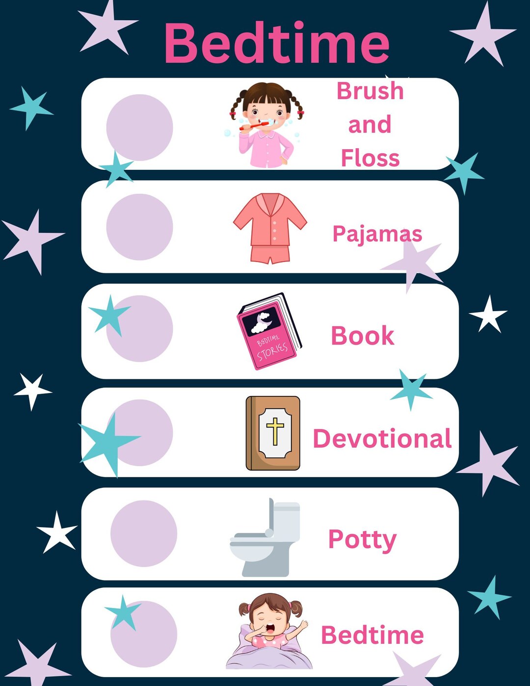 Pink Bedtime Chart - Etsy