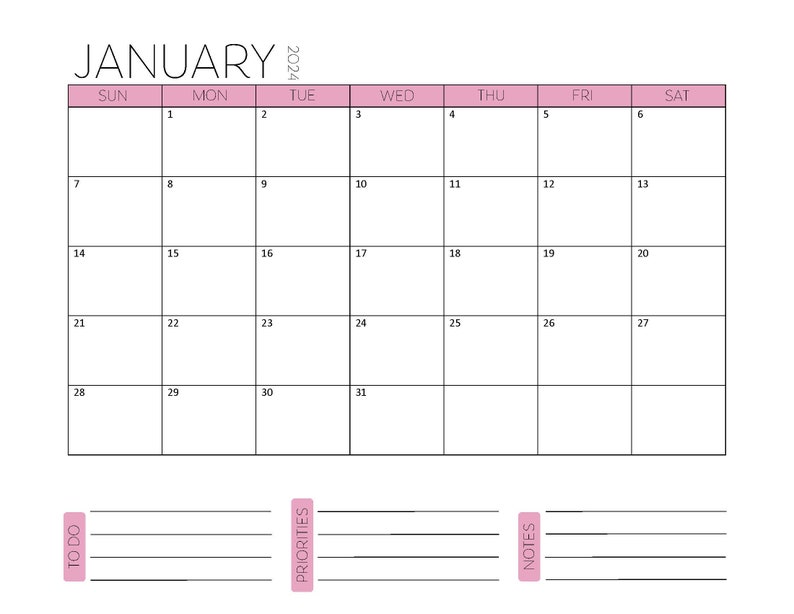 Rose 2024 Printable Calendar Digital Download Pdf Etsy